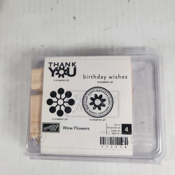 New Unmounted Stampin' Up Wow Flowers 4 Wooden Floral Thank You Birthday Stamps - Picture 2 of 3